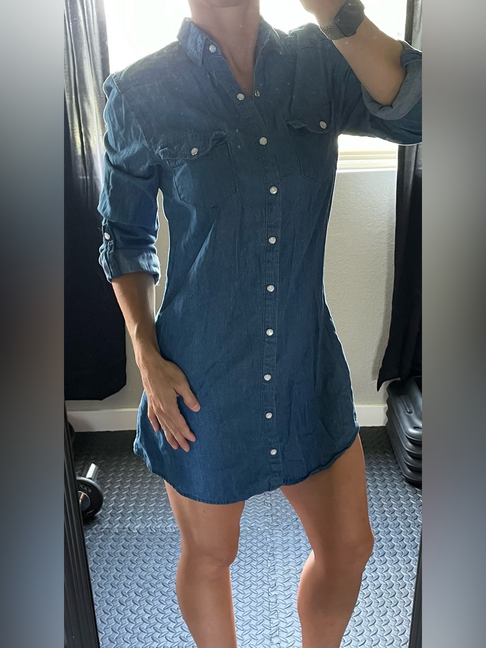 Classic Indigo Denim Shirt Mini Dress - Casual Button-Front